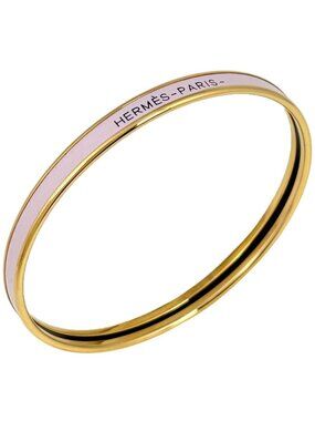 Hermes Uni Enamel Bracelet Extra Fan Bangle Gold Plated Pink
